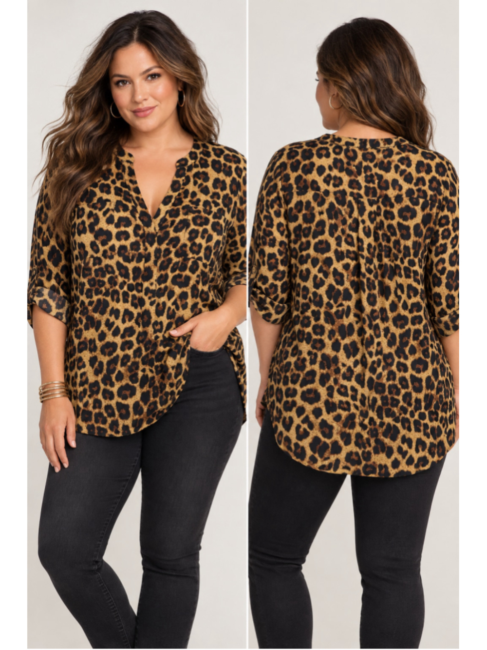 Torrid Harper Leopard Print Blouse Size 3 3X NWT Roll Tab Animal Print Top